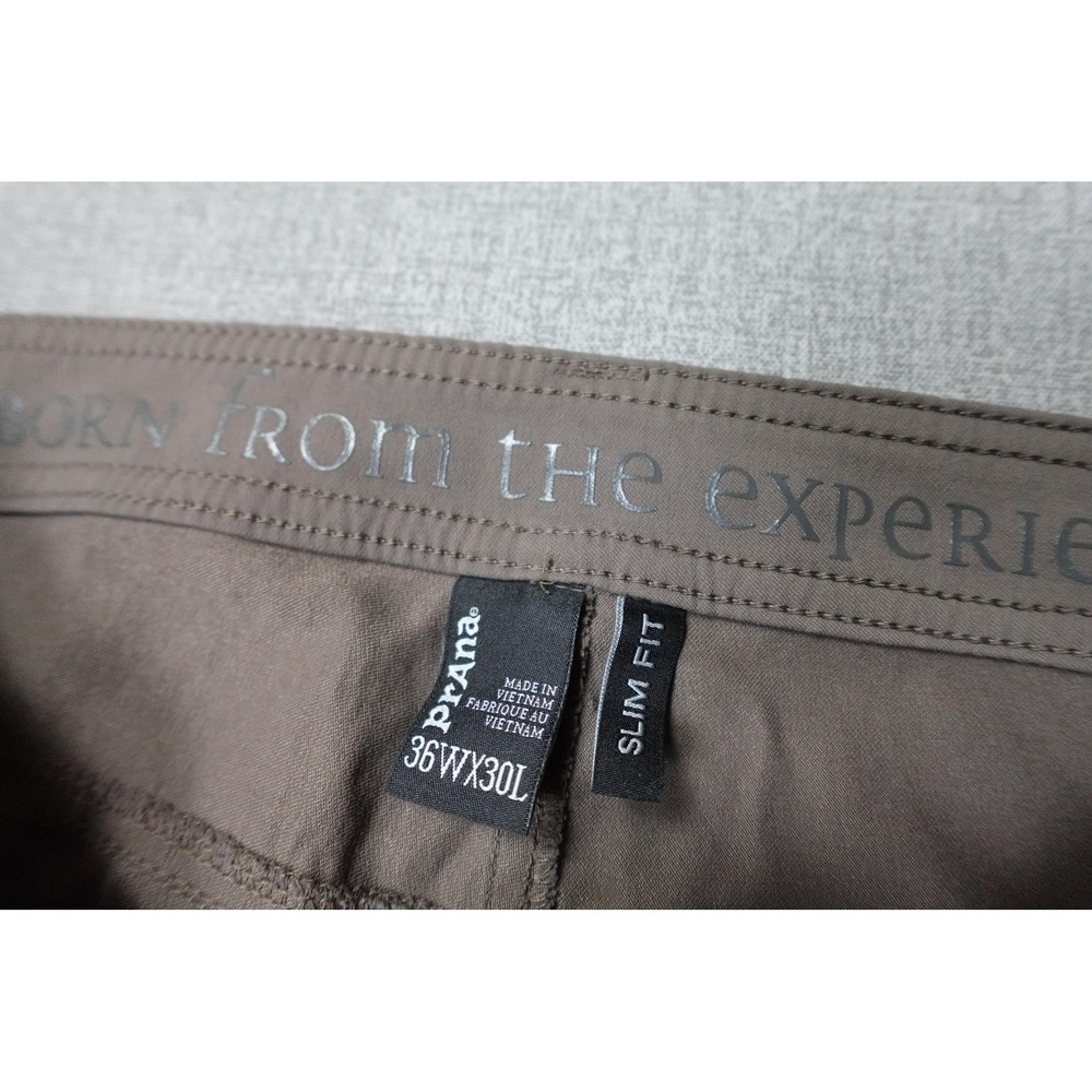 PrAna Chino Pants Mens 36x30 Brown Slim Fit Stretch Travel Casual Microfiber - Picture 10 of 11